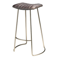 Bar Stool with Stitched Leatherette Seat, Silver and Gray  - BM241151
