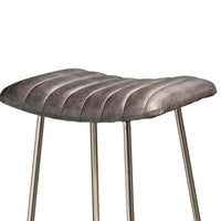Bar Stool with Stitched Leatherette Seat, Silver and Gray  - BM241151