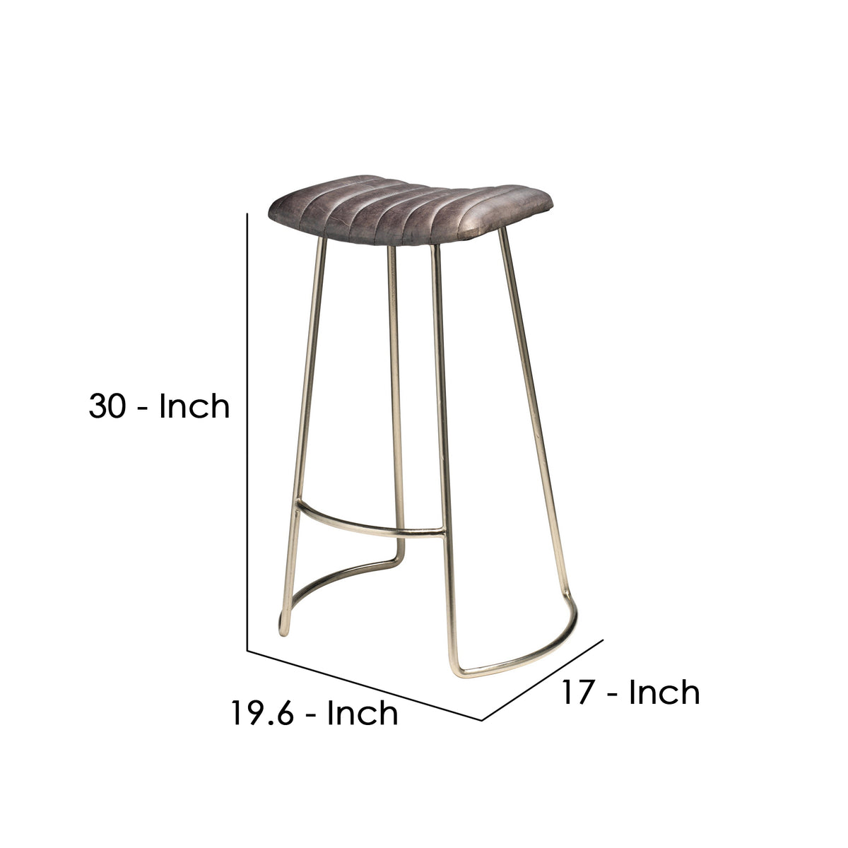 Bar Stool with Stitched Leatherette Seat, Silver and Gray  - BM241151