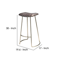 Bar Stool with Stitched Leatherette Seat, Silver and Gray  - BM241151