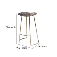 Bar Stool with Stitched Leatherette Seat, Silver and Gray  - BM241151