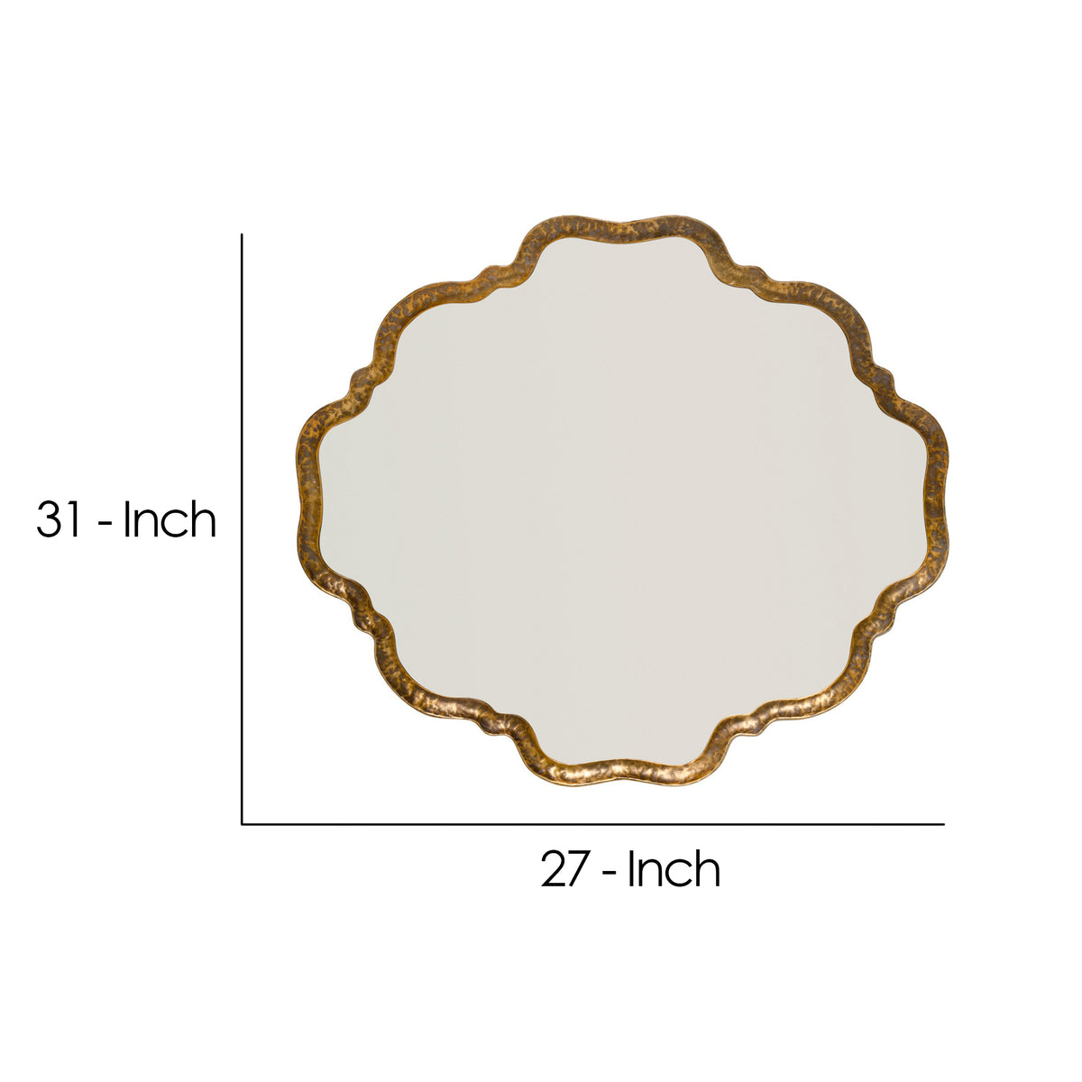 Mirror with Scalloped Design and Metal Frame, Antique Gold