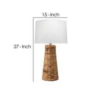 Table Lamp with Drum Shade and Seagrass Base, White and Brown  - BM241168