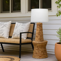 Table Lamp with Drum Shade and Seagrass Base, White and Brown  - BM241168