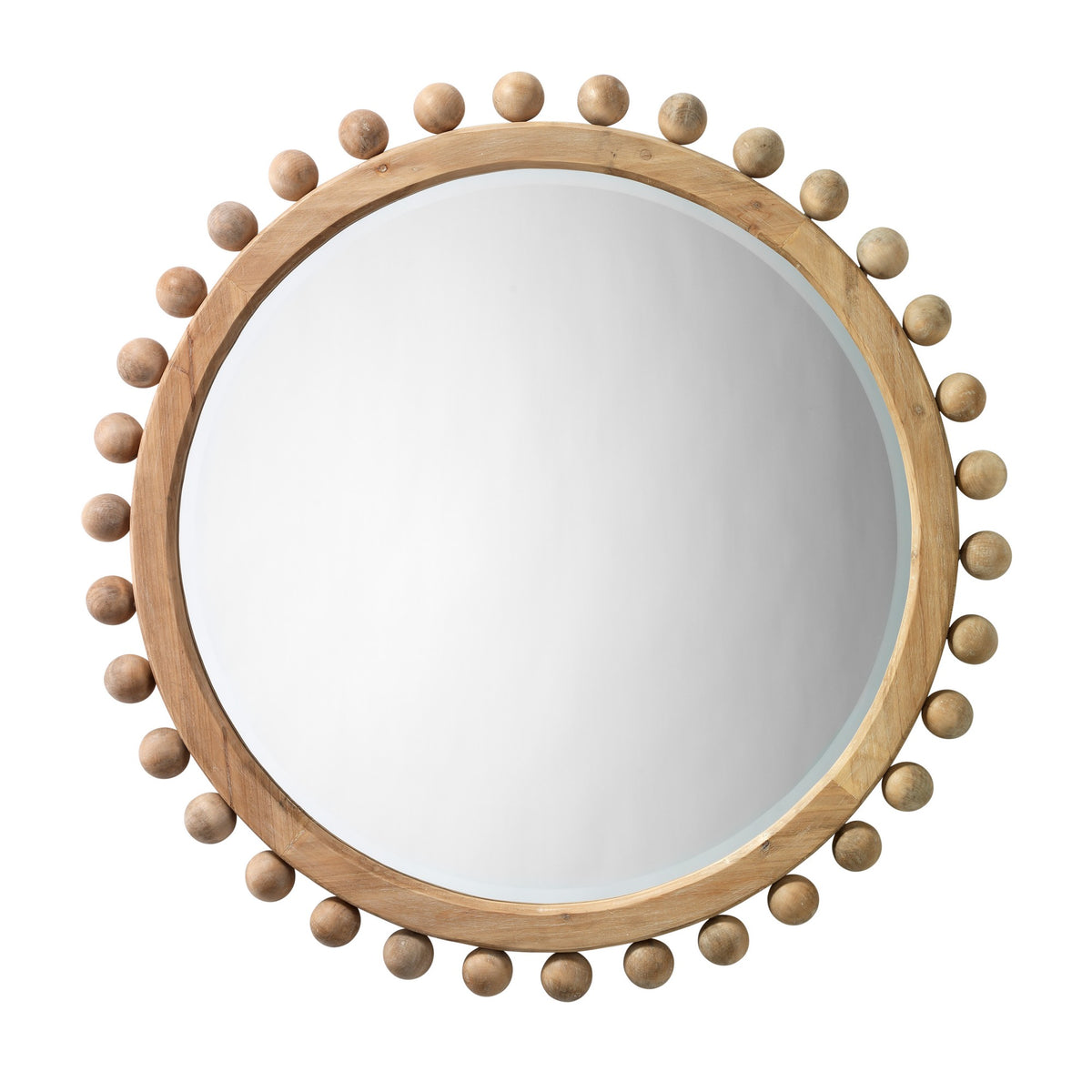 Mirror with Spherical Beads Accent and Wooden Frame, Brown  - BM241185