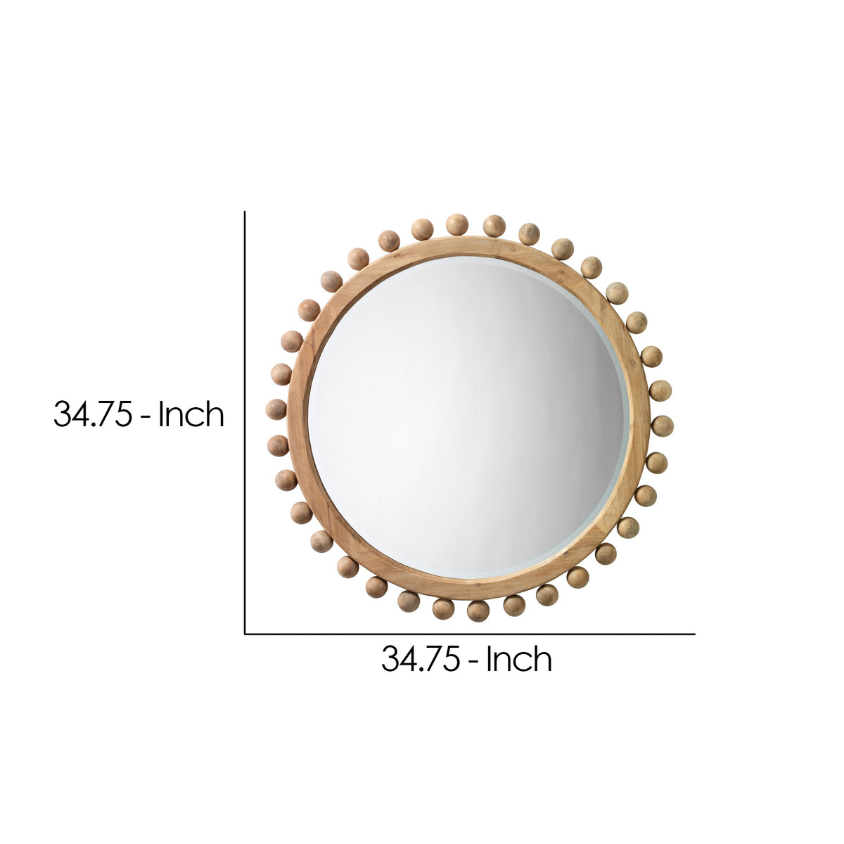 Mirror with Spherical Beads Accent and Wooden Frame, Brown  - BM241185