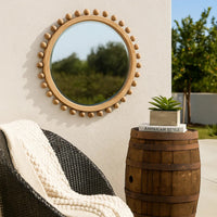Mirror with Spherical Beads Accent and Wooden Frame, Brown  - BM241185