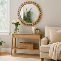 Mirror with Spherical Beads Accent and Wooden Frame, Brown  - BM241185