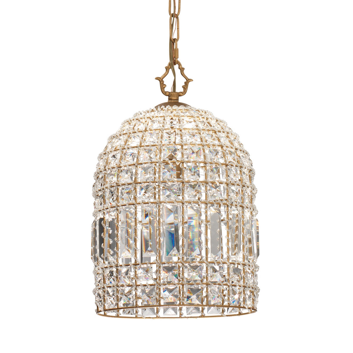 Pendant Chandelier with Dome Metal Frame and Crystal Accents, Gold  - BM241205