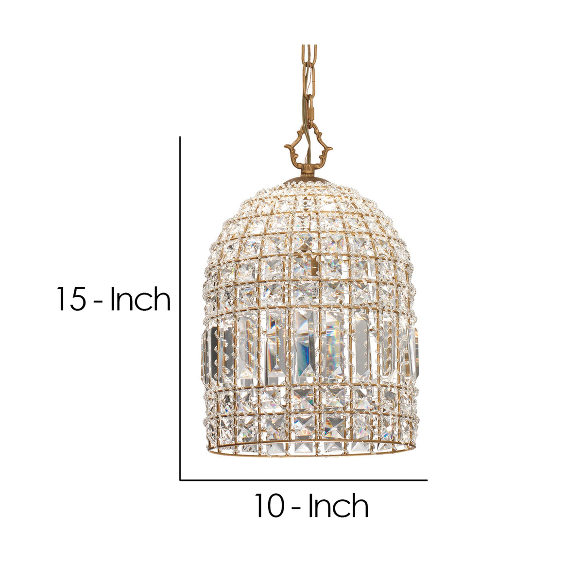 Pendant Chandelier with Dome Metal Frame and Crystal Accents, Gold  - BM241205