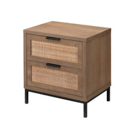Side Table with MDF Frame and 2 Rattan Weaving Front Drawers, Brown  - BM241210