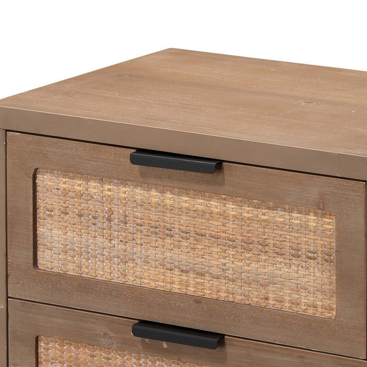 Side Table with MDF Frame and 2 Rattan Weaving Front Drawers, Brown  - BM241210