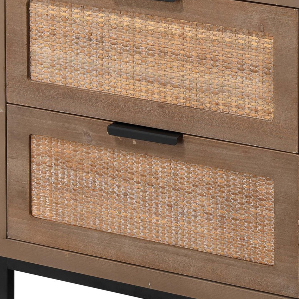 Side Table with MDF Frame and 2 Rattan Weaving Front Drawers, Brown  - BM241210