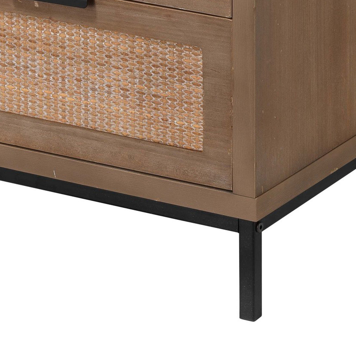 Side Table with MDF Frame and 2 Rattan Weaving Front Drawers, Brown  - BM241210