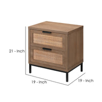 Side Table with MDF Frame and 2 Rattan Weaving Front Drawers, Brown  - BM241210