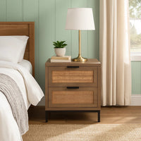Side Table with MDF Frame and 2 Rattan Weaving Front Drawers, Brown  - BM241210