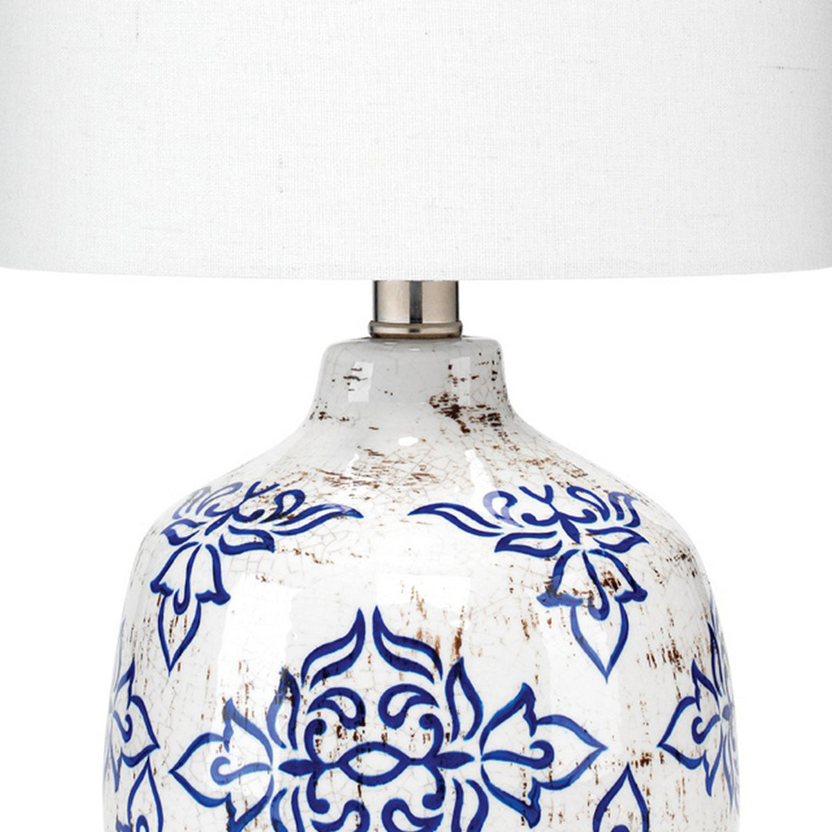 Table Lamp with Floral Pattern Ceramic Base, White  - BM241220
