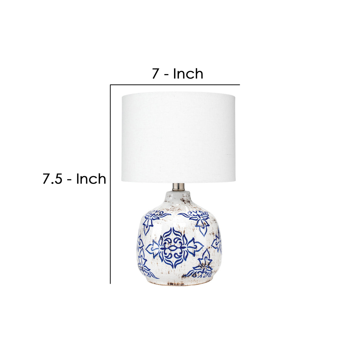 Table Lamp with Floral Pattern Ceramic Base, White  - BM241220