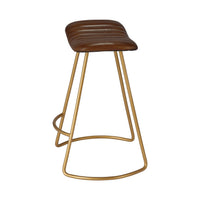 Counter Stool with Leatherette Vertical Channel Stitching, Brown and Antique Brass - BM241225