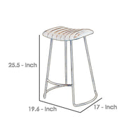 Counter Stool with Leatherette Vertical Channel Stitching, Brown and Antique Brass - BM241225