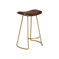 Counter Stool with Leatherette Vertical Channel Stitching, Brown and Antique Brass - BM241225