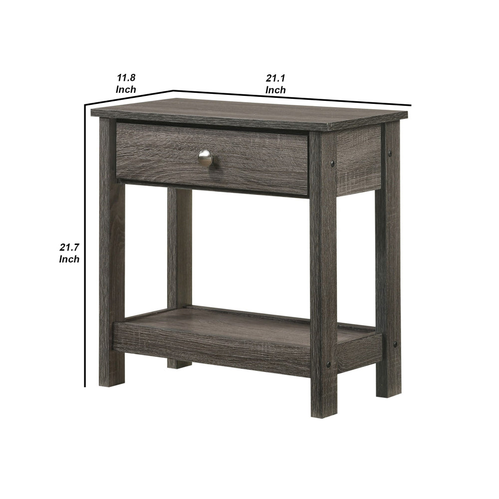 Nightstand with 1 Wooden Drawer and Grain Details, Gray - BM241302