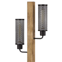 Wooden Table Lamp with 2 Metal Mesh Shades, Brown and Black  - BM241805