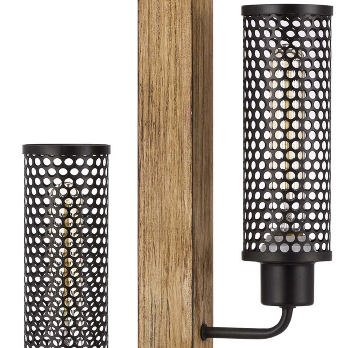 Wooden Table Lamp with 2 Metal Mesh Shades, Brown and Black  - BM241805