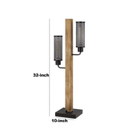 Wooden Table Lamp with 2 Metal Mesh Shades, Brown and Black  - BM241805