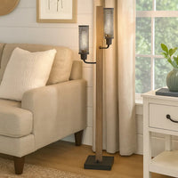 Wooden Table Lamp with 2 Metal Mesh Shades, Brown and Black  - BM241805