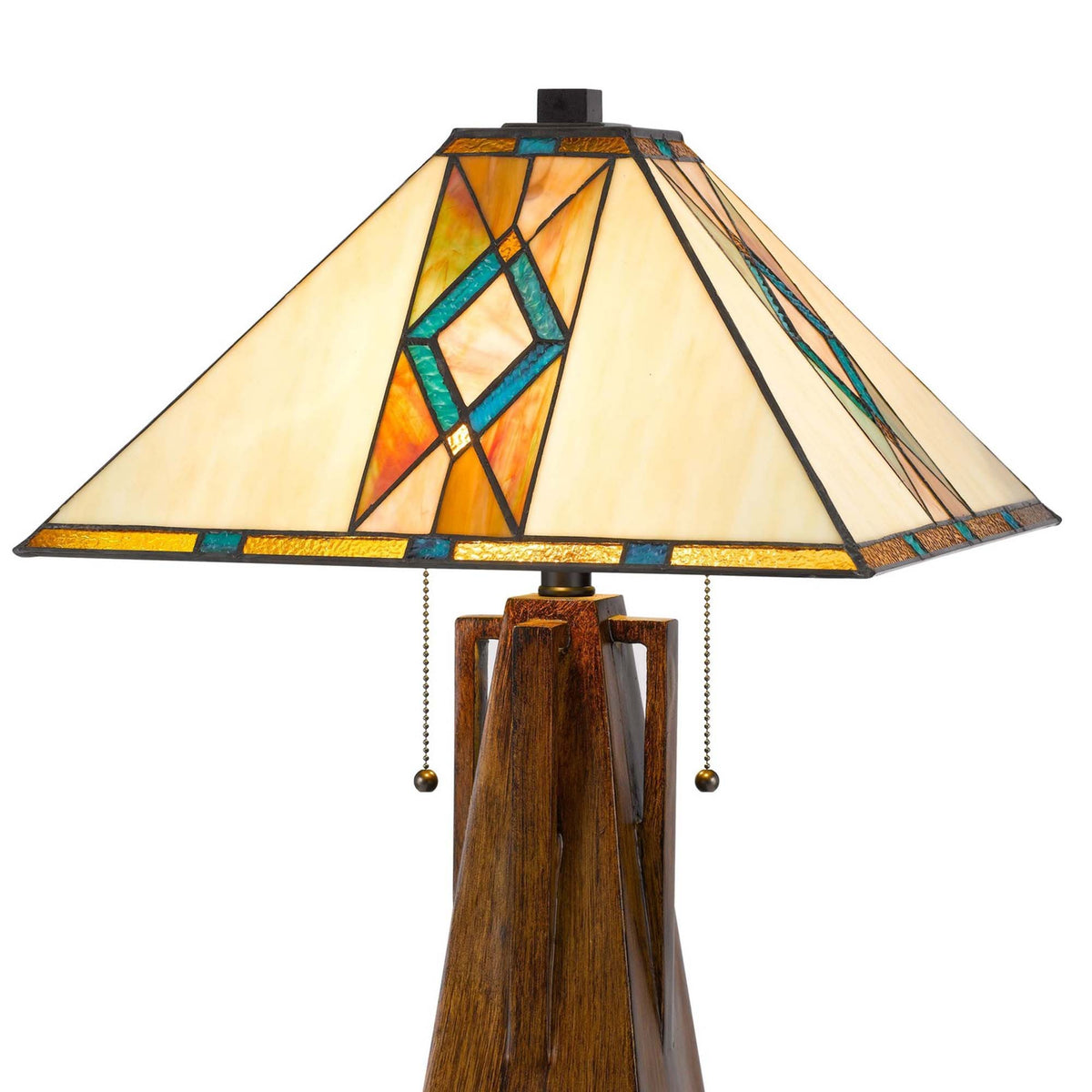 Table Lamp with Tiffany Shade and Geometric Design, Multicolor