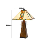 Table Lamp with Tiffany Shade and Geometric Design, Multicolor