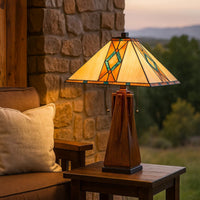 Table Lamp with Tiffany Shade and Geometric Design, Multicolor