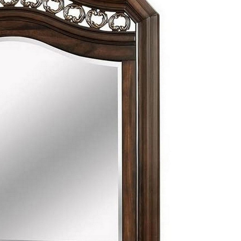 Wall Mirror with Camelback Top Wooden Molded Frame, Espresso Brown - BM241814