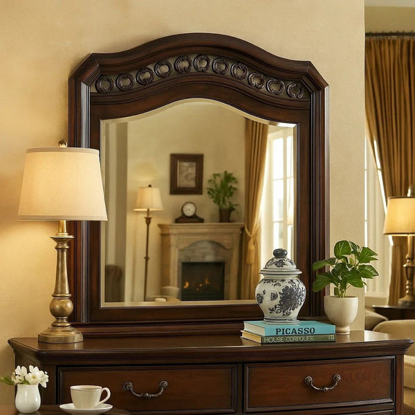 Wall Mirror with Camelback Top Wooden Molded Frame, Espresso Brown - BM241814