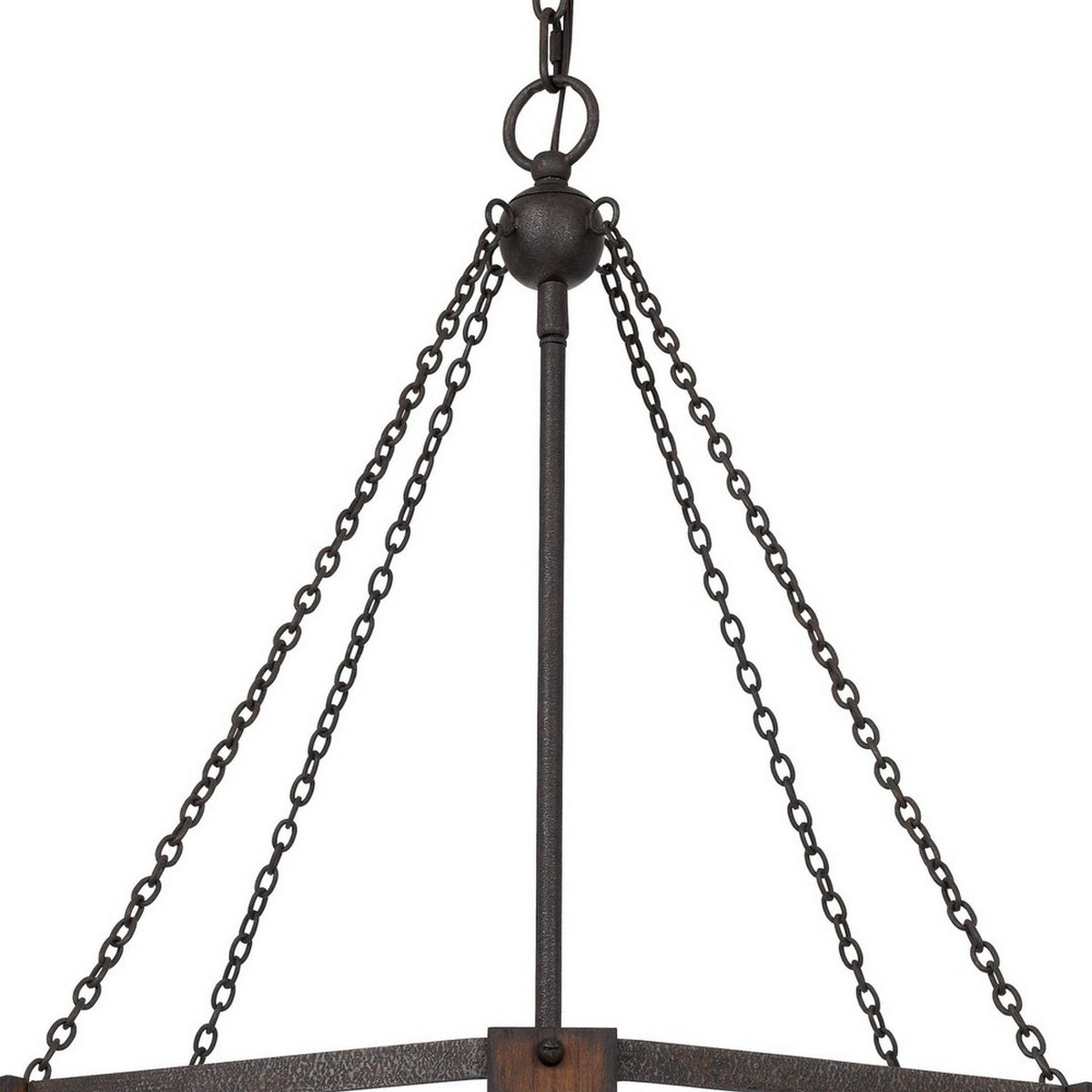 Chandelier with Octagonal Cage Design Metal Frame and Wood Accents, Brown  - BM241828