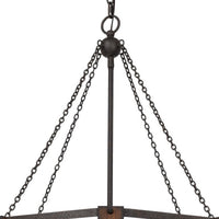Chandelier with Octagonal Cage Design Metal Frame and Wood Accents, Brown  - BM241828
