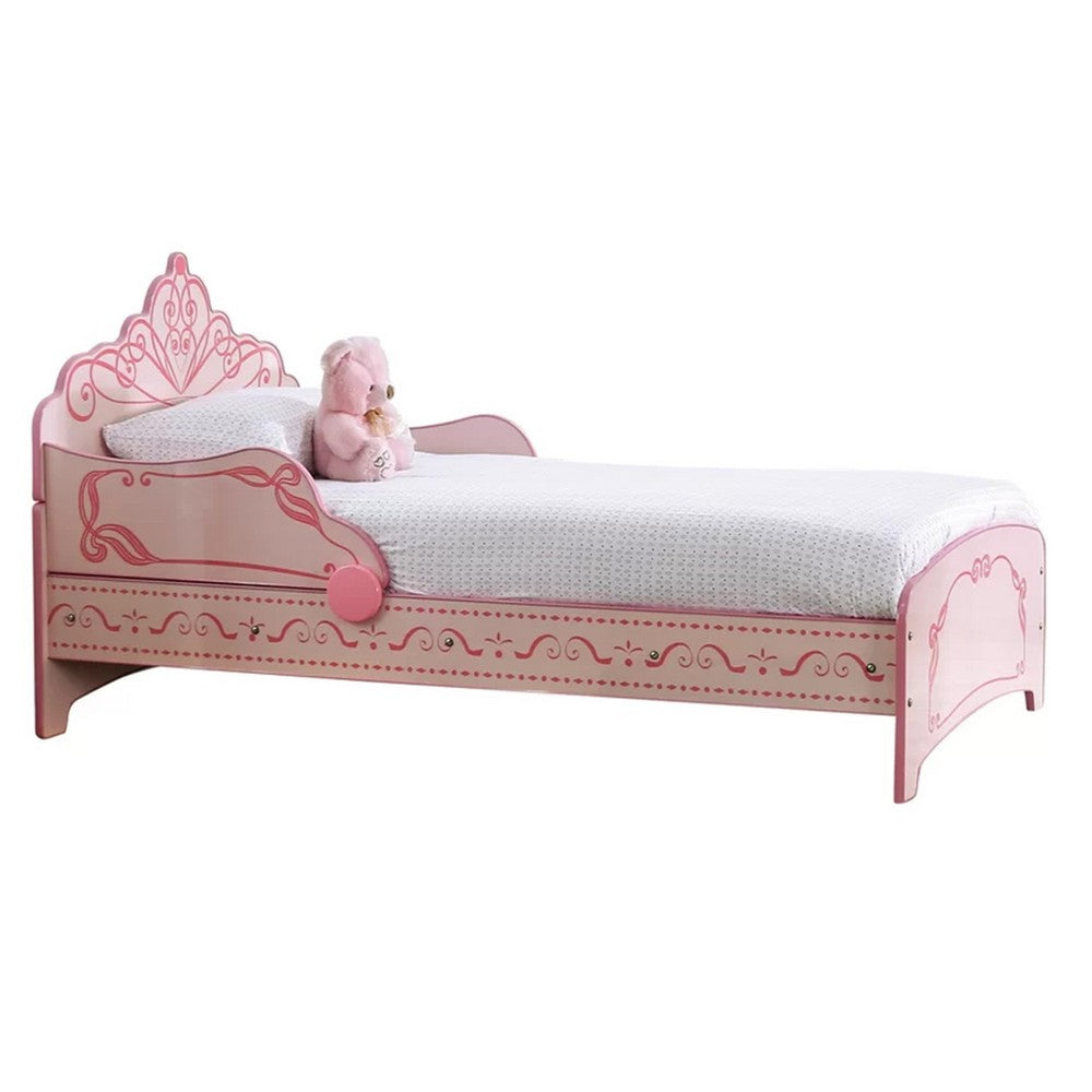 Twin Bed with MDF Scalloped and Scroll Motif Design, Pink - BM241842