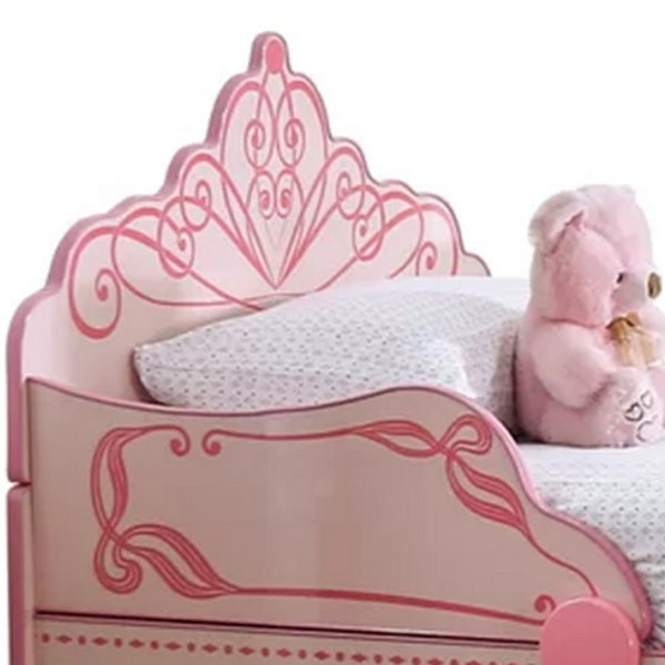 Twin Bed with MDF Scalloped and Scroll Motif Design, Pink - BM241842