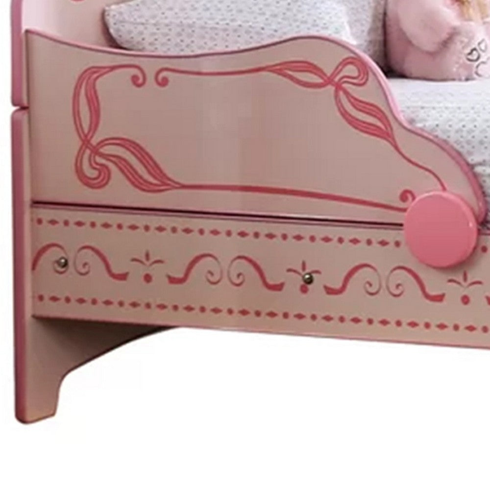 Twin Bed with MDF Scalloped and Scroll Motif Design, Pink - BM241842