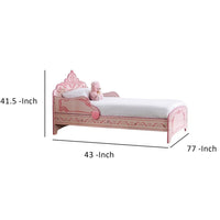 Twin Bed with MDF Scalloped and Scroll Motif Design, Pink - BM241842