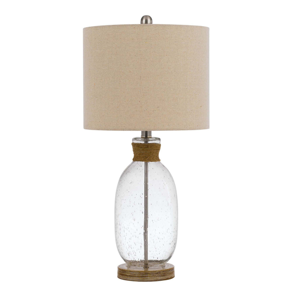 Table Lamp with Bubble Glass Body and Rope Accent, Beige  - BM241867