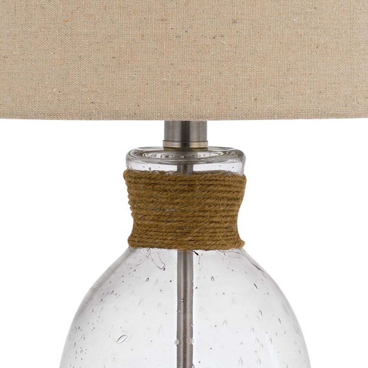 Table Lamp with Bubble Glass Body and Rope Accent, Beige  - BM241867