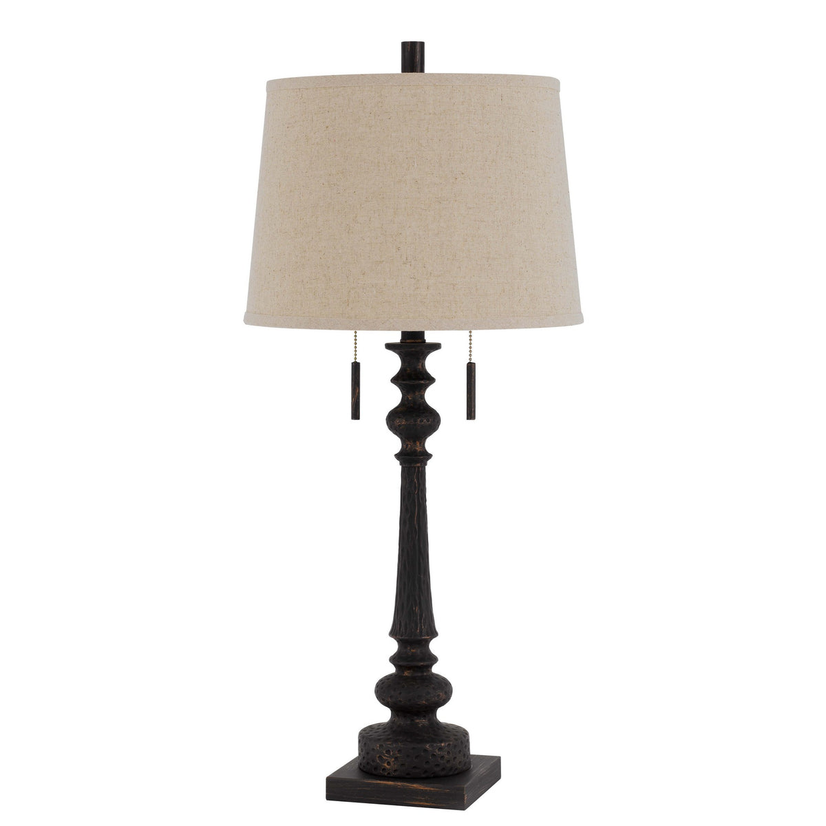 Table Lamp with Tubular Turned Resin Support and Pull Chain, Dark Bronze  - BM241869