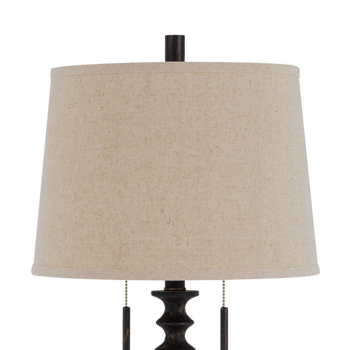 Table Lamp with Tubular Turned Resin Support and Pull Chain, Dark Bronze  - BM241869