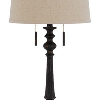 Table Lamp with Tubular Turned Resin Support and Pull Chain, Dark Bronze  - BM241869