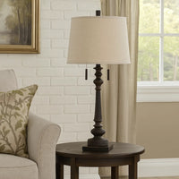 Table Lamp with Tubular Turned Resin Support and Pull Chain, Dark Bronze  - BM241869