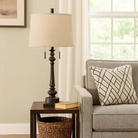 Table Lamp with Tubular Turned Resin Support and Pull Chain, Dark Bronze  - BM241869