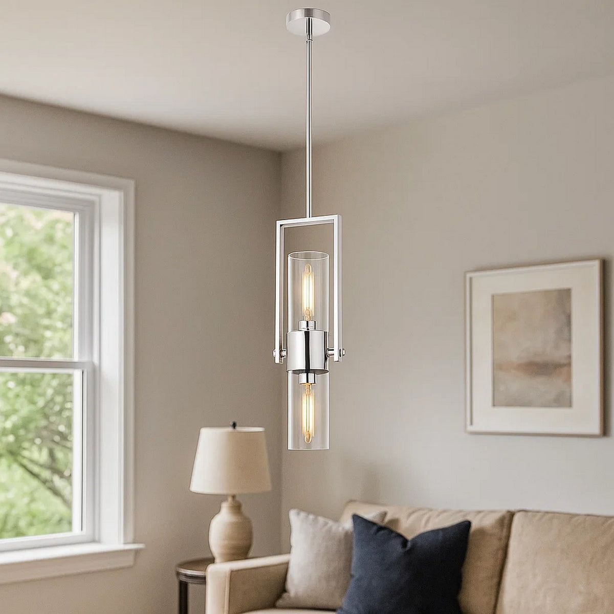 Pendant with Cylindrical Rotatable Glass Shade, Chrome  - BM241872