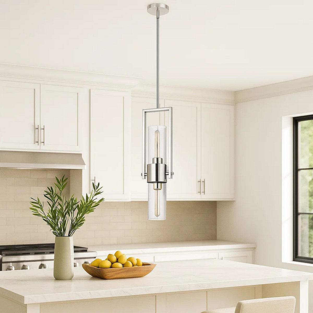 Pendant with Cylindrical Rotatable Glass Shade, Chrome  - BM241872